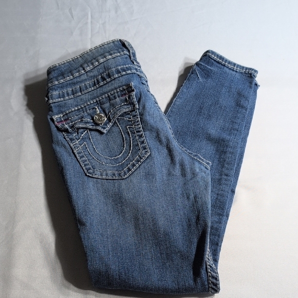 True Religion Blue Skinny Jeans with Decorative Stitching - Picture 1 of 8